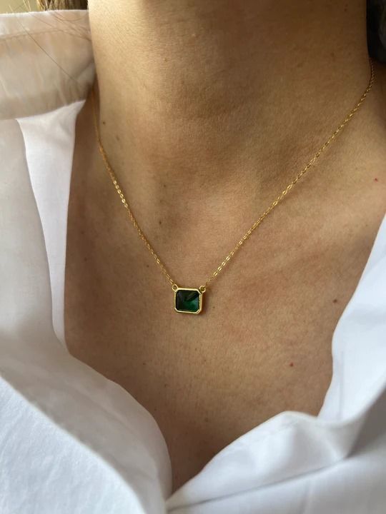 Emerald Bezel Gold Necklace